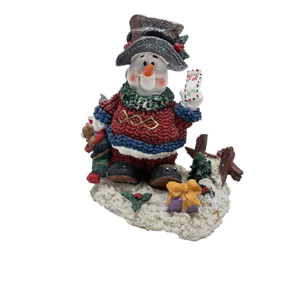 Christmas Holiday Winter Decor ~ Snowman w/ List for Santa & Gifts 4x4”